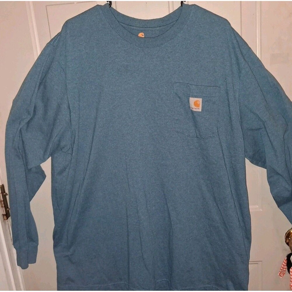 Carhartt K126 Blue Heather Long Sleeve Heavyweight Pocket T-shirt Men's XL Reg